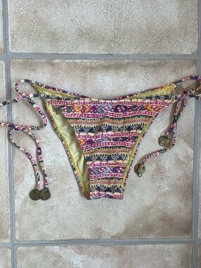 Sofia by Vix Ghandhi Tie Side Bikini Bottom Pink, Embossed Coin Detail; XS